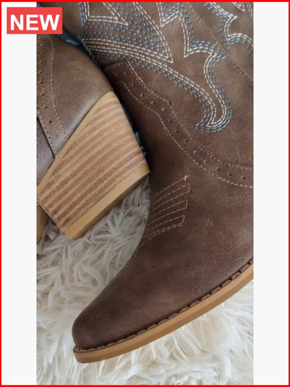 Mid-Calf Cowboy Boots Pointy Toe Western Embroidered Faux Leather Chunky Heels - Picture 7 of 7